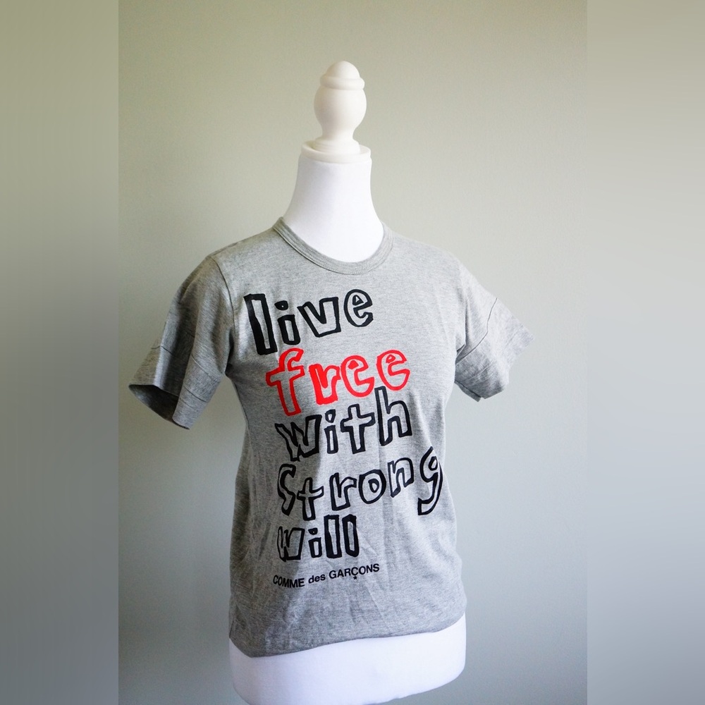 Comme des Garçons grey slogan T shirt New